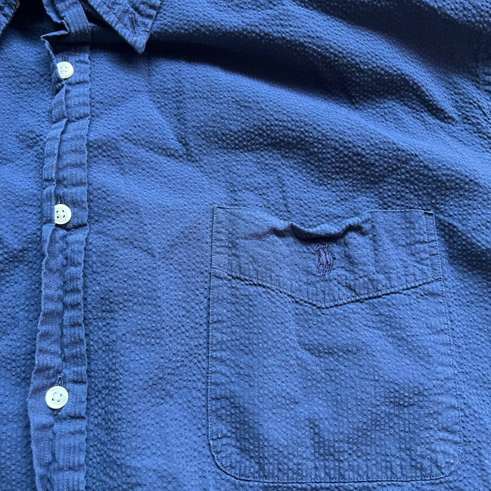 Polo Ralph Lauren Mens Navy Seersucker ShortSleeve Embroidered Pony ButtonUp4XLT - Picture 5 of 8